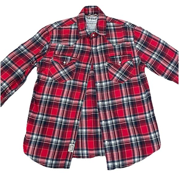 Levis Flannel Shirt Mens Small Plaid Pearl Snap Western Rodeo Layering Casual - Picture 1 of 7